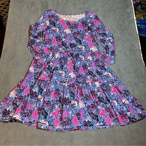 Lilly Pulitzer Large 3/4 Sleeve BIRDS EYE VIEW GEANNA DRESS Swing Tiered Floral